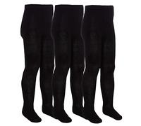 Sock Snob 3 Pair Multipack Girls Bamboo School Tights Footed Soft Plain Pantyhose in Black, Grey, White, Navy Blue (5-6 Years, Black)