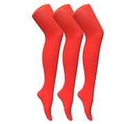 3 Pair Coloured Opaque 80 Denier Plain Block Colour Tights - Red / L