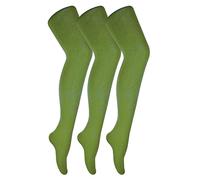 3 Pair Coloured Opaque 80 Denier Plain Block Colour Tights - Green / L