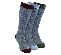 Sock Snob 3 Pairs Extra Long Warm Wool Ladies Socks - 4-8 UK - Blue