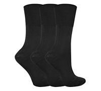 Sock Snob - 3 Pairs Ladies Thin Anti Odour Loose Wide Top Non Elastic Bamboo Socks for Summer (4-7 uk, SE047 Black)