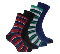 Sock Snob 4 Pack Mens Cosy Soft Fluffy Slipper Bed Socks with Grips - 6-11 UK - Green / Red Stripe