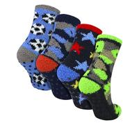 Sock Snob - 4 Pairs Boys Fluffy Winter Slipper Socks | Soft Non Slip Novelty Socks with Grips (7-10 Years, Novelty)