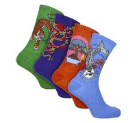 Sock Snob - 4 Pairs Novelty Japanese Style Art Tiger Dragon Koi Carp Patterned Cotton Socks | Gift Idea (6-11, Assorted)