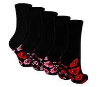 Sock Snob 5 Pairs Ladies Poppy Footbed Socks - Soft Cotton Rich Floral Everyday Socks - 4-8 UK - Assorted