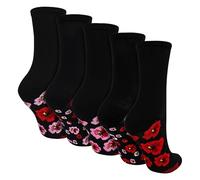 Sock Snob - 5 Pairs Ladies Red Poppy Flower Socks UK 4-8 | Cotton Rich Soft Breathable Everyday Socks | Cute Floral Design (4-8, Assorted)