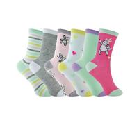 Sock Snob 6 Pack Girls Pastel Novelty Unicorn Patterned Socks - 4-6 UK - Pink