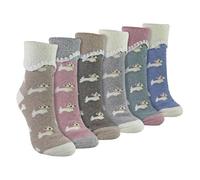 Sock Snob 6 Paires Womens Wool Bed Socks For Cold Feet Cute Patterned Soft Lounge Socks For Bed (4-8, Dog)