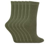 Sock Snob - 6 Pairs Kids Boys Girls Unisex Mid Calf Solid Color Casual Cotton Dress Socks (12-3 UK, Khaki Green)