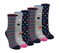 Sock Snob 6 Pairs Ladies Spots and Stripe Patterned Socks- Soft Cotton Rich Everyday Socks - 4-8 UK - Assorted