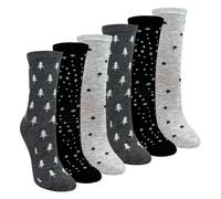 Sock Snob 6 Pairs Ladies Stars and Trees Patterned Socks - Soft Cotton Rich Everyday Socks - 4-8 UK - Assorted