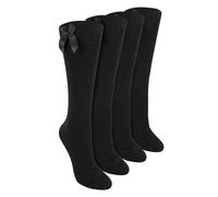 Sock Snob Girls 4 Pack Knee High School Socks with Ribbon Bow Kids Plain Long Socks (11-14 Years, Black)