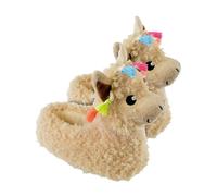Sock Snob Kids Soft Plush 3D Llama Head Slippers - Medium - Beige