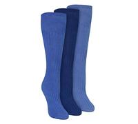 Sock Snob Ladies 3 Pack Knee High 100% Cotton Soft Breathable Socks - 4-8 UK - Blue