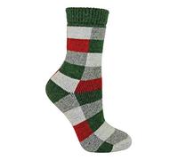 Sock Snob - Ladies Thick Warm Funky Checkered Patterned Breathable Wool Silk Blend Socks (4-8 uk, 15 Green/Red)