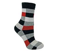 Sock Snob - Ladies Thick Warm Funky Checkered Patterned Breathable Wool Silk Blend Socks (4-8 uk, 16 Navy/Red)
