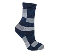 Sock Snob - Ladies Thick Warm Funky Checkered Patterned Breathable Wool Silk Blend Socks (4-8 uk, 18 Grey/Navy)
