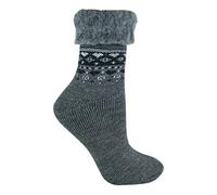 Sock Snob - Ladies Turn Over Top Warm Thermal Winter Nordic Wool Blend Home Bed Socks (4-8 uk, 11 Charcoal)