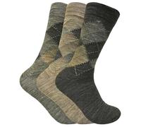 Sock Snob - Mens 3 Pack Thin Lambs Wool Blend Argyle Patterned Padded Sole Soft Top Socks (6-11 UK, SED Brown)