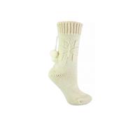 Sock Snob Women's 1 Pack Warm Alpaca Wool Pom Pom Bed Socks in Cream | Size: 4-8 Sock Snob Cream 4-8