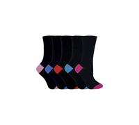 Sock Snob Women's 5 Pack Soft Top Cotton Rich Socks with Coloured Heel & Toe in Black | Size: 4-8 Sock Snob Black 4-8