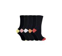 Sock Snob Women's 5 Pack Soft Top Cotton Rich Socks with Coloured Heel & Toe in Jet Black | Size: 4-8 Sock Snob Jet Black 4-8