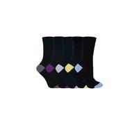 Sock Snob Women's 5 Pack Soft Top Cotton Rich Socks with Coloured Heel & Toe in True Black | Size: 4-8 Sock Snob True Black 4-8