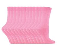 Sock Snob Womens Plain Cotton Rich Socks | 12 Pair Multipack Thin Comfy Colourful Crew Ankle Socks for Ladies (4-8, Rose Pink)