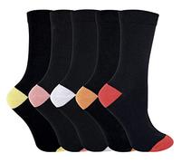 Sock Snob® - Womens soft top black coloured toes cotton rich socks in a multipack (5 Pack, Assorted CS3)