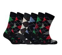 Sock Stack 6 Pack Mens Socks Luxury Cotton Rich Sock Smart Breathable Designer Stripe Argyle Plain Black Casual Wear UK 6-11, Argyle Diamonds