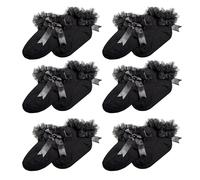Sock Stack 6 Pairs Girls Tutu Frilly Ankle Socks with Lace & Bow Super Soft Wedding Christening Sock, Black 6-8(2-4 Years)