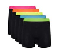 Sock Stack Boxer Shorts Mens Organic Cotton Boxershorts Comfort Fit Black Button Free Boxers Trunks Underwear Pack Of 5, Large Black/Neon
