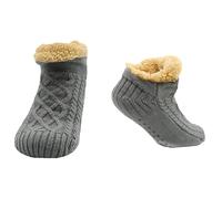 Sock Stack Fluffy Slipper Socks for Women and Men Heat Holding Wool Knitted Sock with Sherpa Fuzzy Bed Short Nordic Slippers Non Slip Design Ultimate Comfort and Warmth, Grey S/M UK 4/7