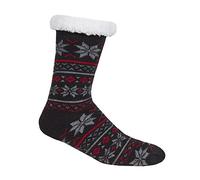 Sock Stack Men's Fair Isle Chunky Lounge Slipper Socks Cosy Non-Skid Gripper Sock Winter Gift For Him, B35, Black