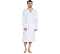 Sock Stack Men's Hooded Waffle Robe Dressing Gown Bathrobe for Men Super Absorbent Cotton Robes Spa Perfect for Home & Loungewear, White L/XL