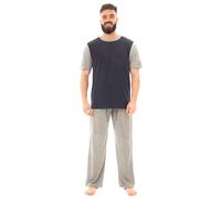 Sock Stack Mens Long Pyjama Sets Cotton Pyjamas Loungewear T Shirt Pants PJ Set, X Large Navy/Marl Grey