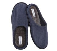 Sock Stack Mens Slip On Slippers Thermal Indoor House Shoes Non Slip Sole Warm Lined Easy Care Memory Foam Slipper Pair, Navy Size 12