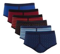 Sock Stack Pack Of 6 Mens Design Brief Printed Cotton Blend Classic Fit Briefs Pants Plain Dot Stripe Designs Underwear Elastic Waistband, Small Assorted