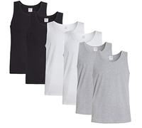 Sock Stack Pack of 6 Mens Vests Tops Lightweight Muscle Gym Summer Top Vest Sleeveless Undershirt, Black White Grey Large