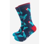 Sock Talk Men's Bamboo Socks - Navy Blue/Red, Christmas Octopus & Squid in Blue | Size: 7-11 Sock Talk Blue 7-11