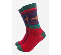 Sock Talk Men's Bamboo Socks - Red/Green, Pheasant Fair Isle in Green | Size: 7-11 Sock Talk Green 7-11