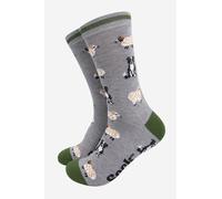 Sock Talk Men's Herding Sheepdog Border Collie Farm Animals Bamboo Socks Grey | Size: 7-11 Sock Talk Grey 7-11
