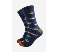 Sock Talk Men's River Fishing Bamboo Socks - Navy Blue/Green in Blue | Size: 7-11 Sock Talk Blue 7-11