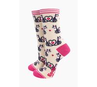 Sock Talk Women's Bamboo Socks - Cream, Cats Love Heart Tails in Cream | Size: 3-7 Sock Talk Cream 3-7