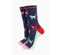 Sock Talk Women's Bamboo Socks - Navy/Multi, Cats in Navy Sock Talk Navy One Size
