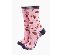 Sock Talk Women's Bamboo Socks - Pink, Hedgehog & Pansies in Pink Sock Talk Pink One Size