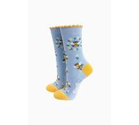 Sock Talk Women's Bee Wreath Fluffy Bamboo Socks in Blue | Size: 3-7 Sock Talk Blue 3-7