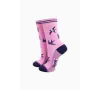 Sock Talk Women's Blue Swallow Bird Bamboo Socks in Pink | Size: 3-7 Sock Talk Pink 3-7