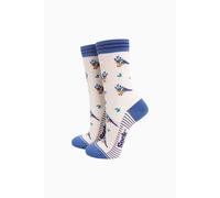 Sock Talk Women's Blue Tits Floral Bamboo Socks in Cream | Size: 3-7 Sock Talk Cream 3-7