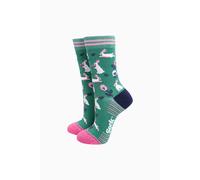 Sock Talk Women's Bunny Rabbit Floral Bamboo Socks in Green | Size: 3-7 Sock Talk Green 3-7